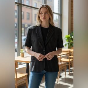 Vintage Pride & Joy Black Pinstripe Short Sleeve Blazer Size 16